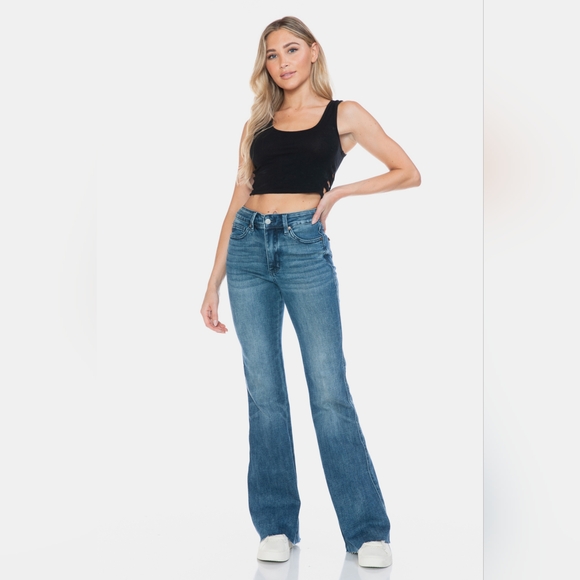 Judy Blue Full Size Tummy Control Cut Hem Flare Jeans - Picture 5 of 15
